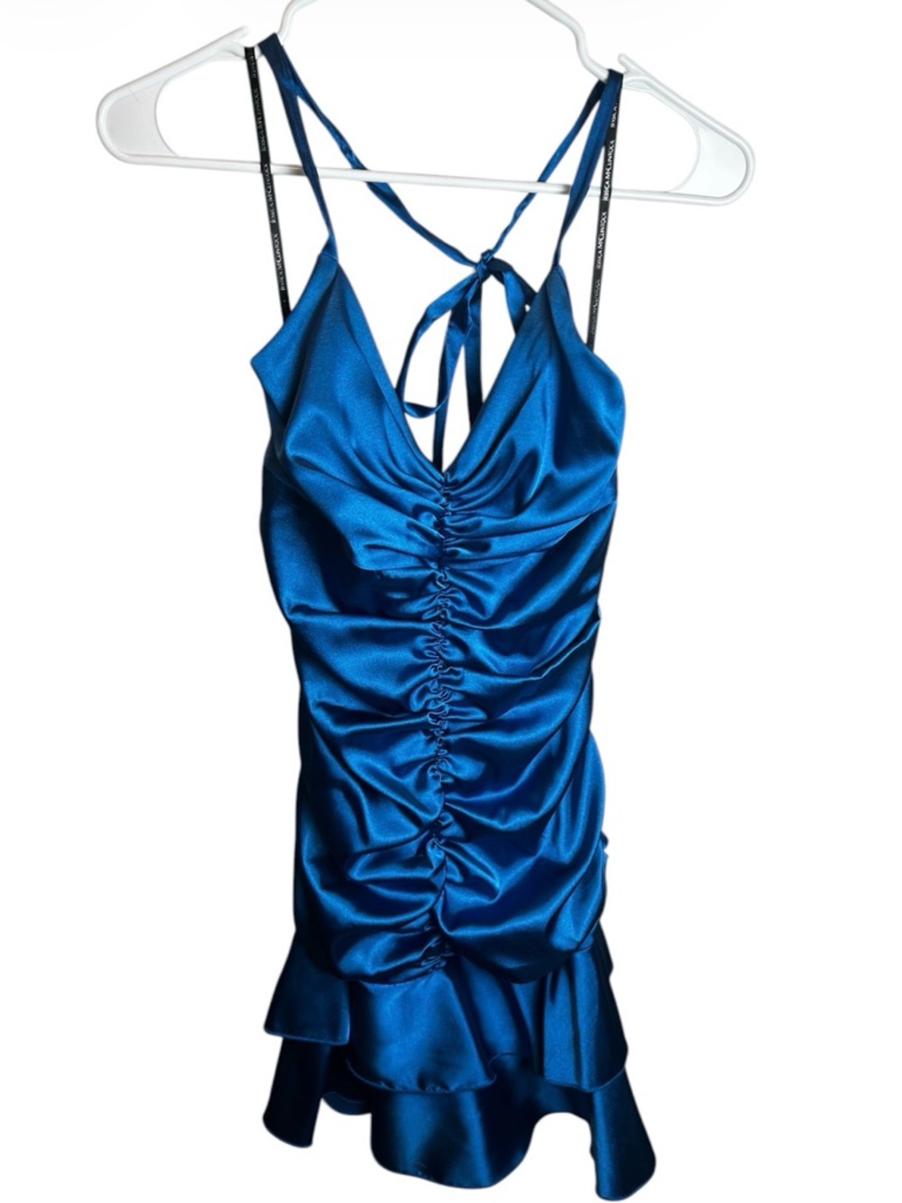 Vintage Jessica McClintock Drop Waist Sapphire Satin Y2K Prom Homecoming Dress